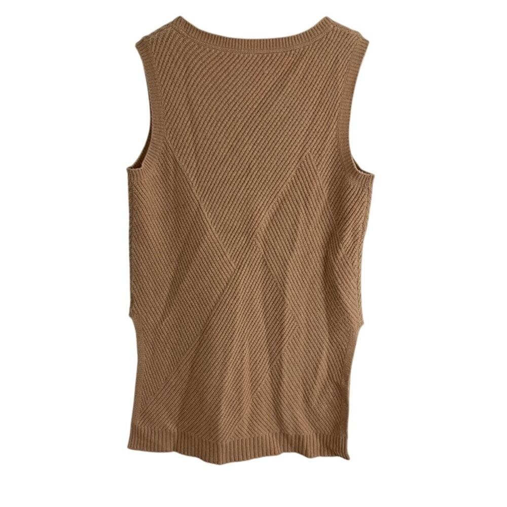 Pure Collection Sweater Vest Womens 4 Tan 100% Cashmere Ribbed Knit Shell - Picture 4 of 9